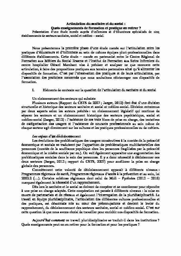 [PDF] Articulation du sanitaire et du social - AIFRIS
