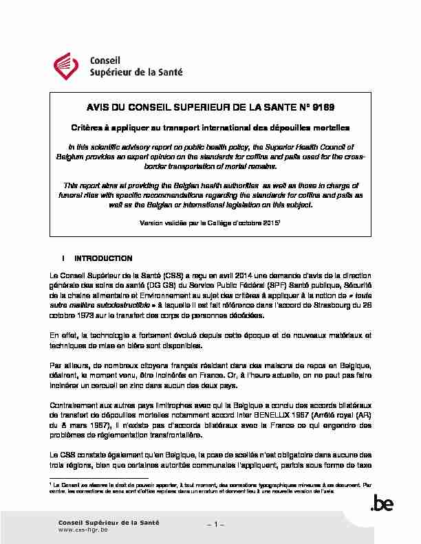[PDF] AVIS DU CONSEIL SUPERIEUR DE LA SANTE  - FPS Public Health