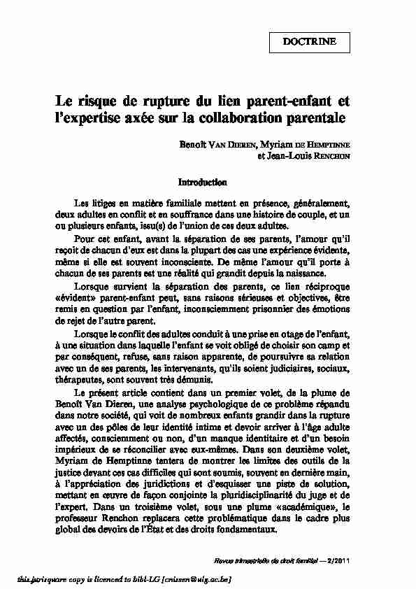 [PDF] Le risque de rupture du lien parent-enfant et lexpertise  - VDCH