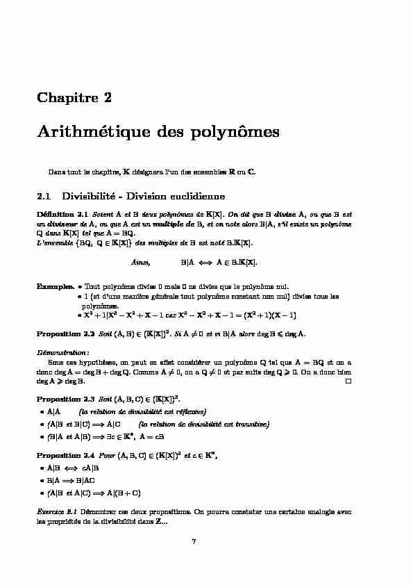 Chapitre 2 - Arithmétique des polynômes