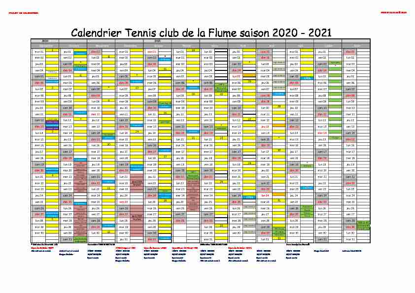 Calendrier Tennis club de la Flume saison 2020 - 2021