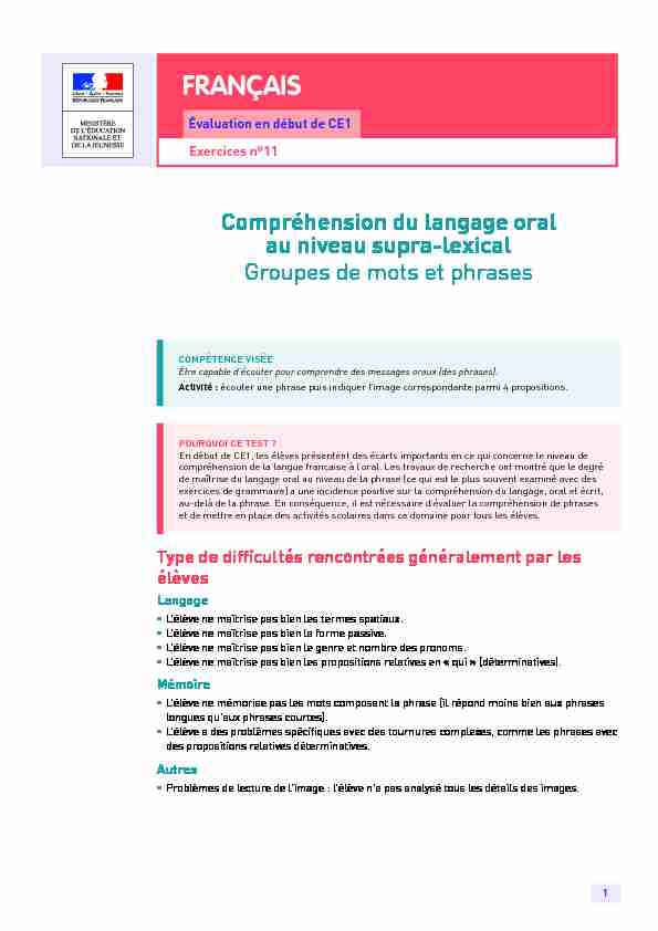 Compréhension du langage oral au niveau supra-lexical - Groupes