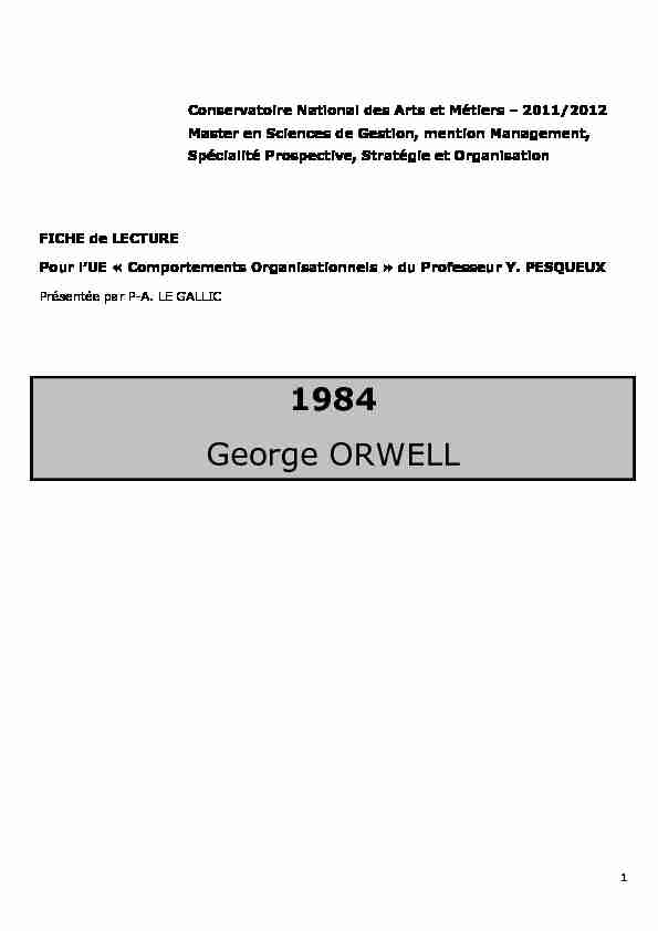 Note de lecture - 1984 de George ORWELL