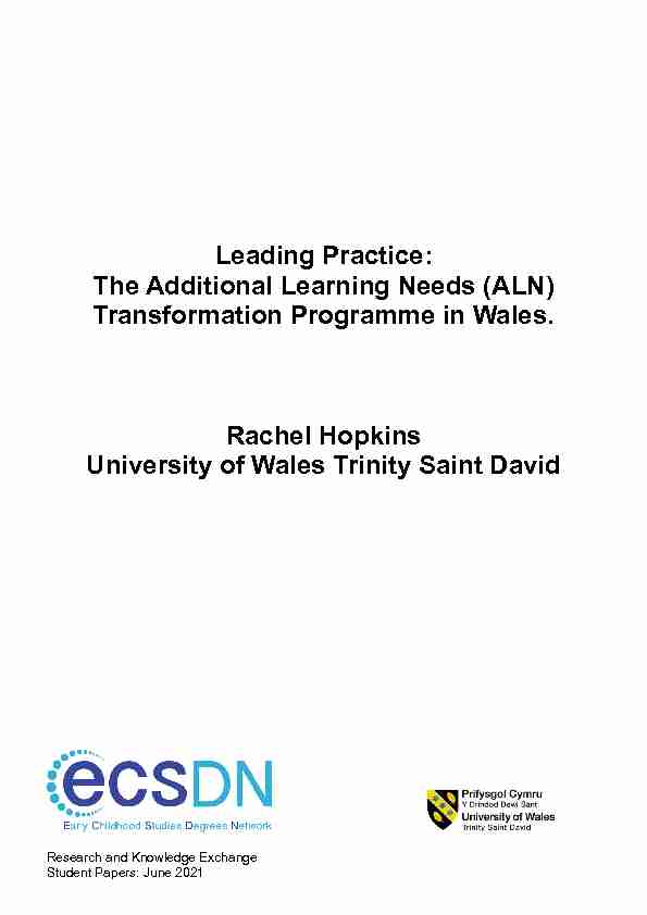 Leading Practice: The Additional Learning Needs (ALN