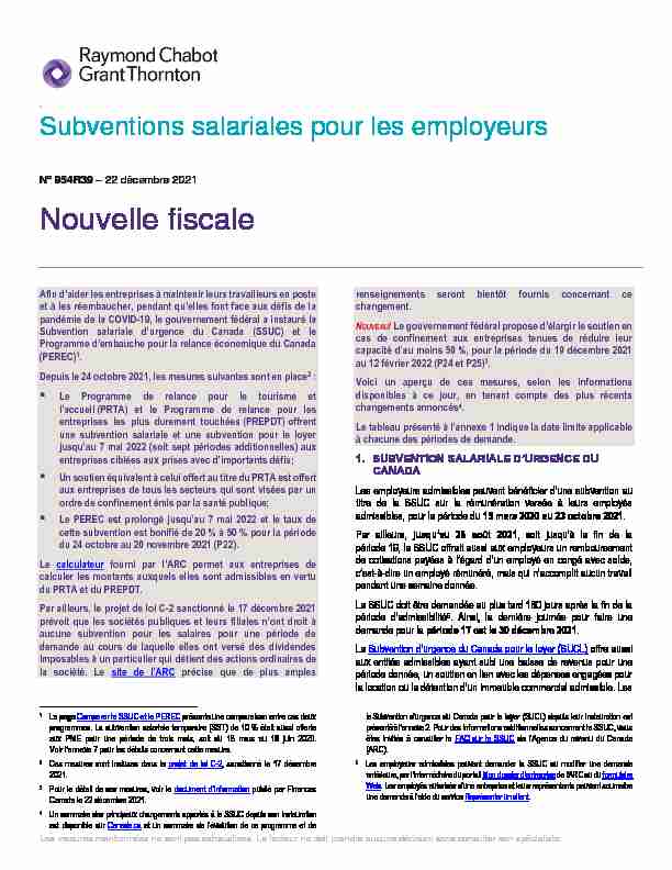 954 - Subventions salariales pour les employeurs