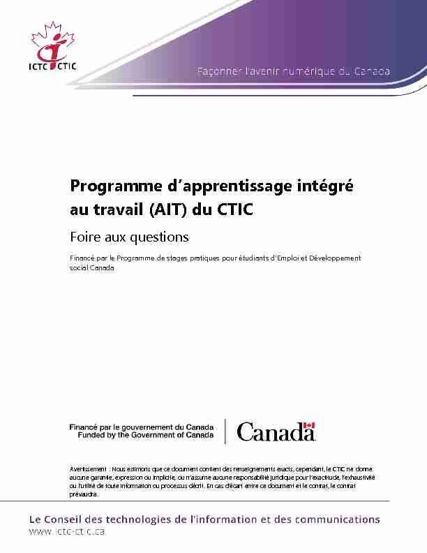 Programme dapprentissage intégré au travail (AIT) du CTIC