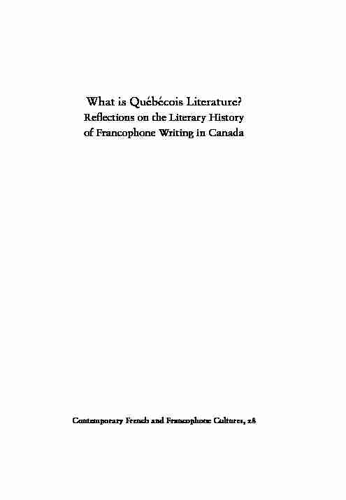 What is Québécois Literature? - Reflections on the Literary History of