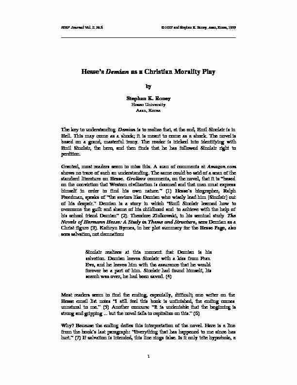 Hesses Demian as a Christian Morality Play