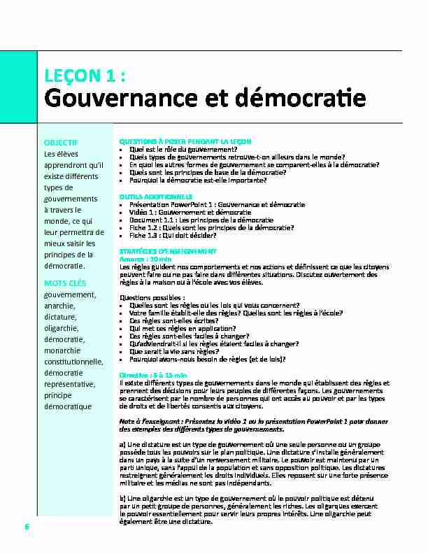 LEÇON 1 : - Gouvernance et démocratie