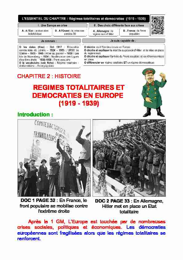 histoire - regimes totalitaires et democraties en europe (1919 - 1939)