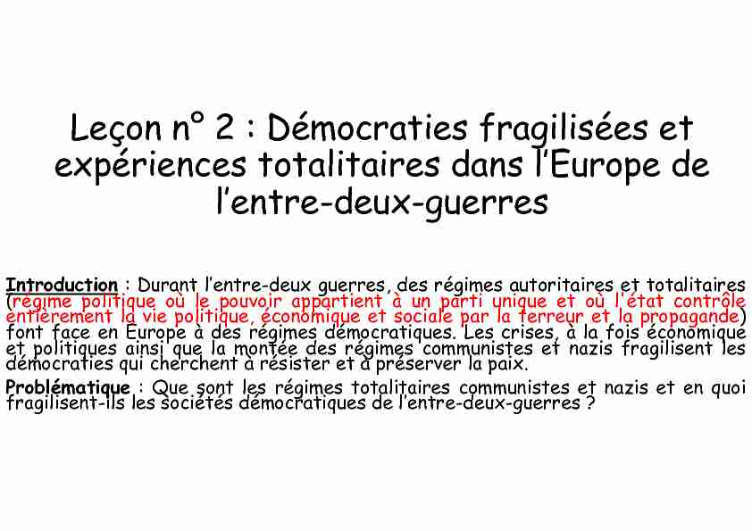 [PDF] Leçon n° 2 Démocraties fragilisées et expériences totalitaires dans l