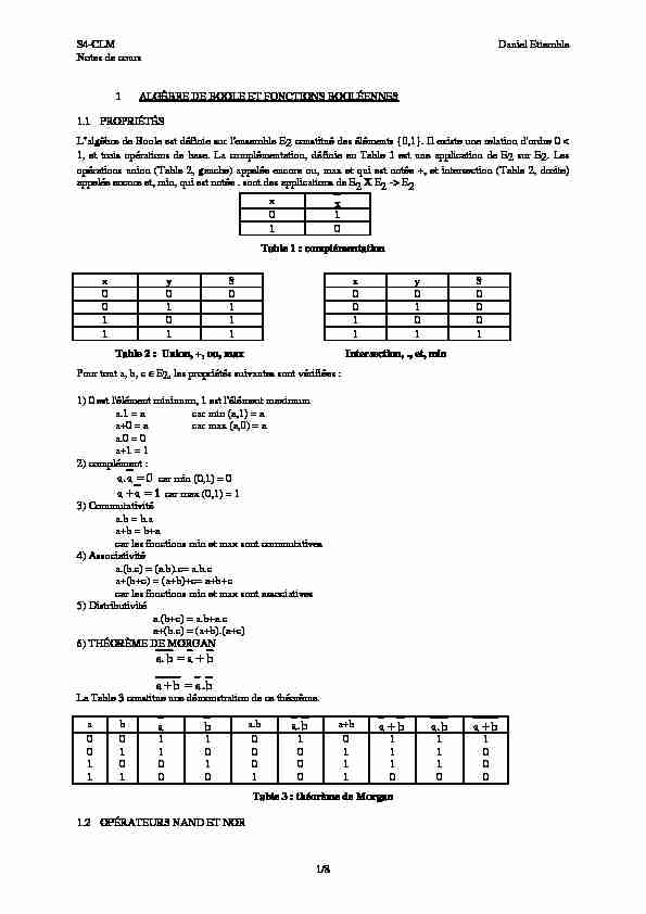 [PDF] Algèbre de Boole et fonctions booléennes