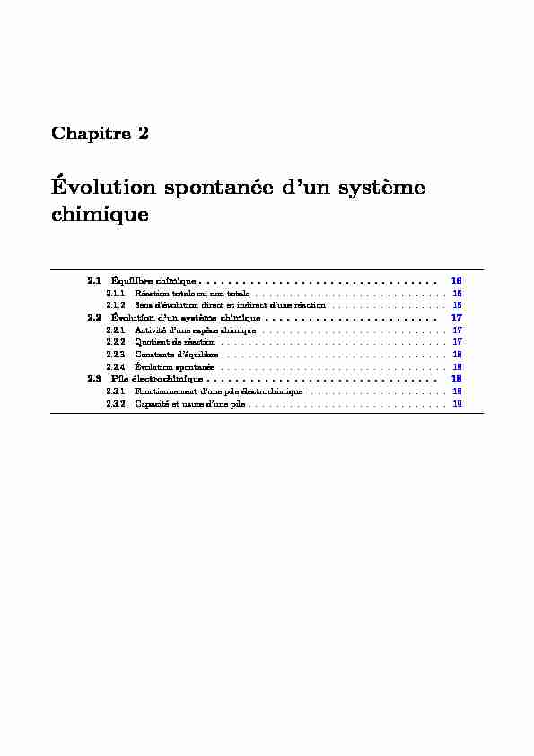 [PDF] Chapitre 2 - Évolution spontanée dun système chimique