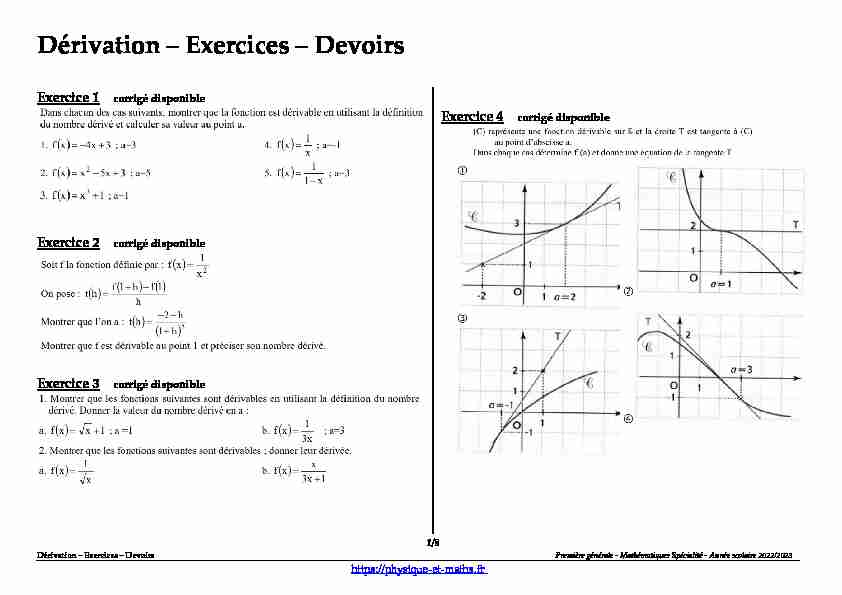 [PDF] Dérivation - Exercices - Devoirs - Physique et Maths