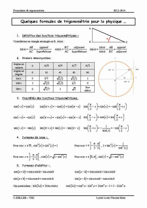 Quelques formules de trigonométrie pour la physique … x( ) ( ) cos