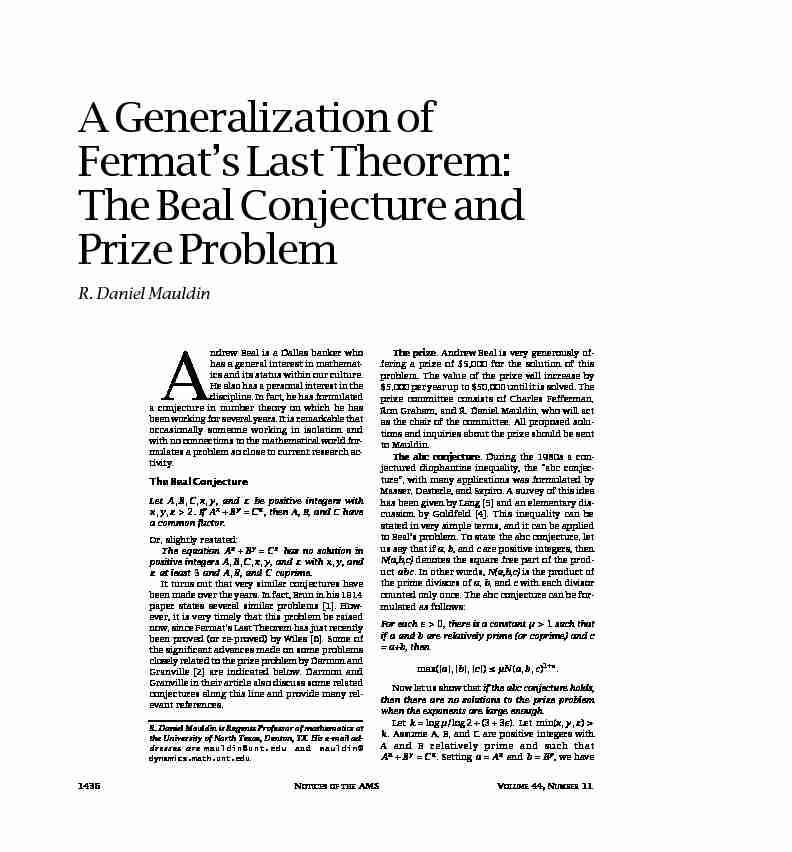 A Generalization of Fermats Last Theorem: The Beal Conjecture and
