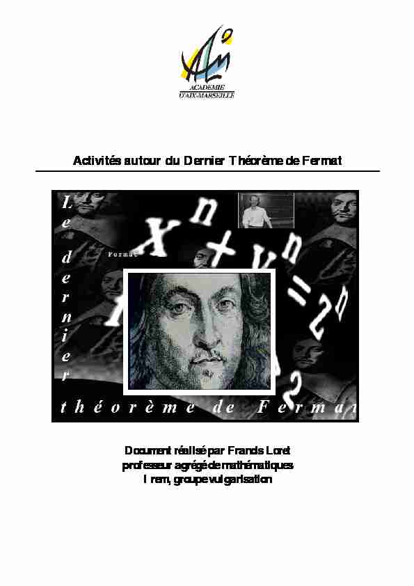 [PDF] Activités autour du Dernier Théorème de Fermat - IREM