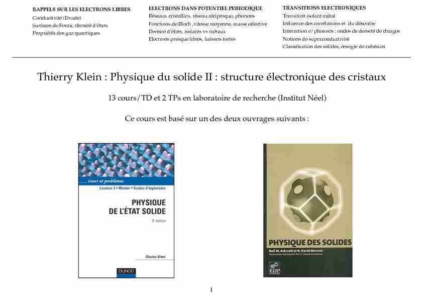 Physique du solide II : structure électronique des  - Thierry Klein