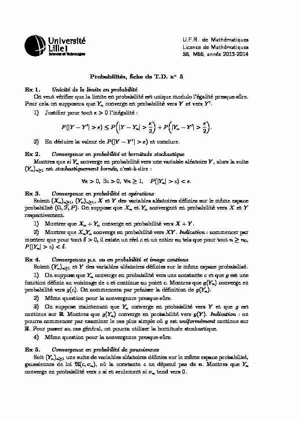 U.F.R. de Mathématiques Licence de Mathématiques S6 M66