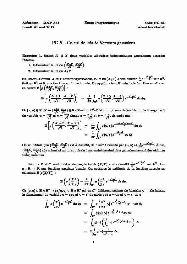 [PDF] PC 5 – Calcul de lois & Vecteurs gaussiens