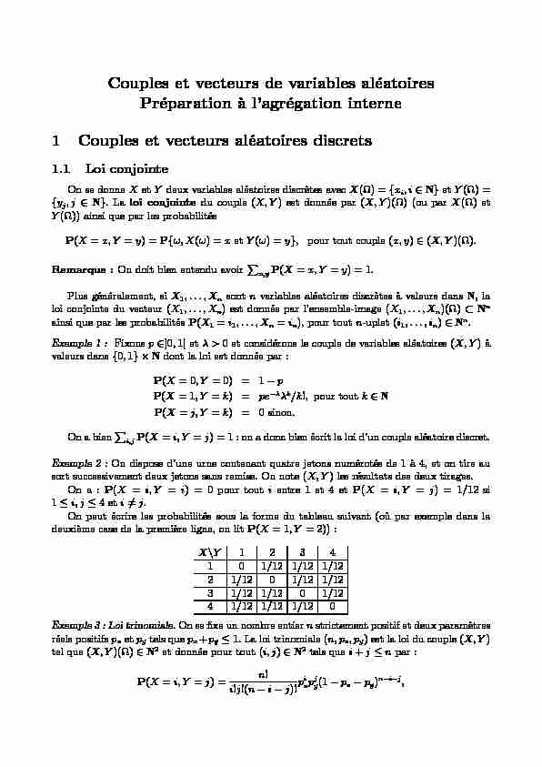 [PDF] Couples et vecteurs de variables aléatoires Préparation `a l