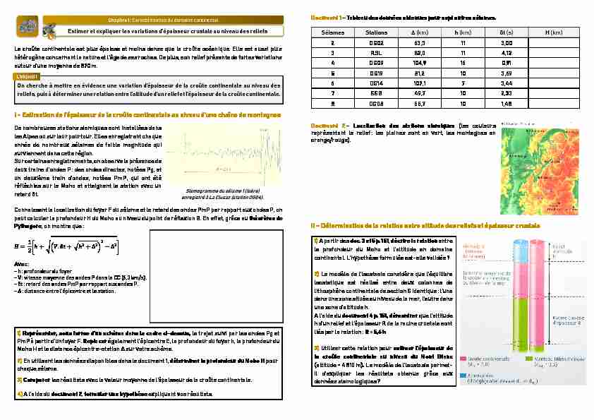 [PDF] I – Estimation de lépaisseur de la croûte continentale au niveau d