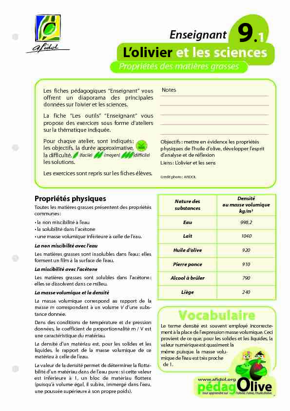 [PDF] Propriétés des matières grasses - Huiles et Olives
