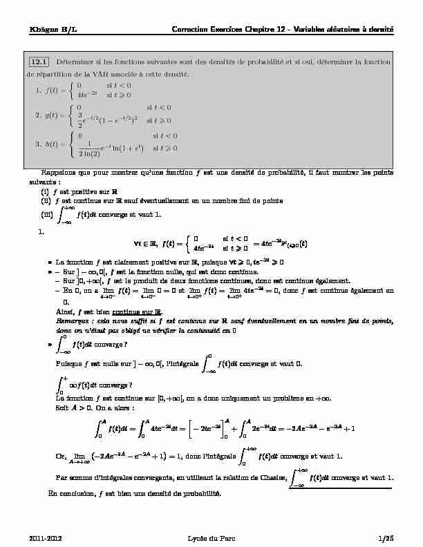 [PDF] Khâgne B/L Correction Exercices Chapitre 12 - Variables aléatoires