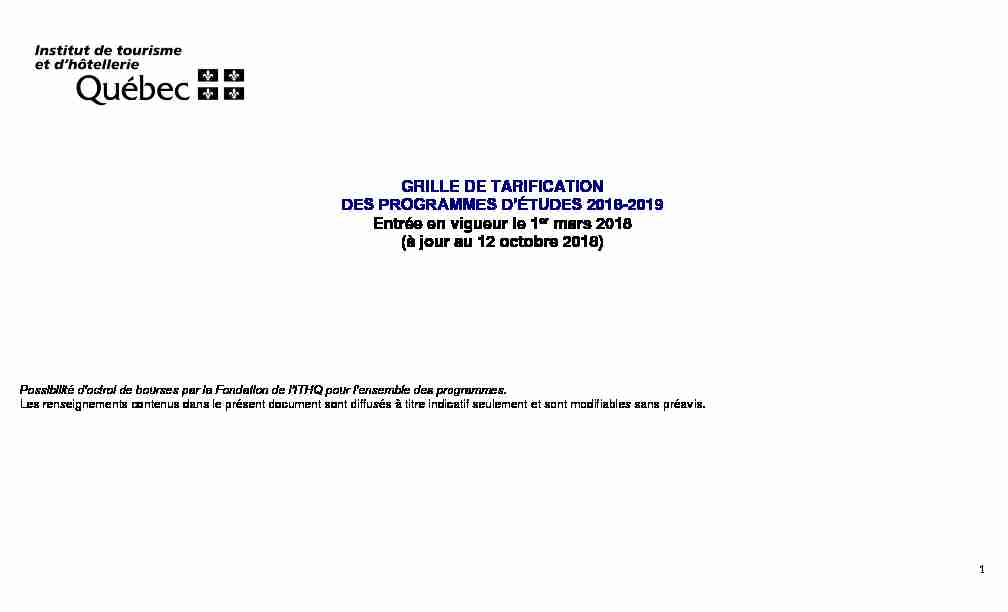 GRILLE DE TARIFICATION DES PROGRAMMES DÉTUDES 2018