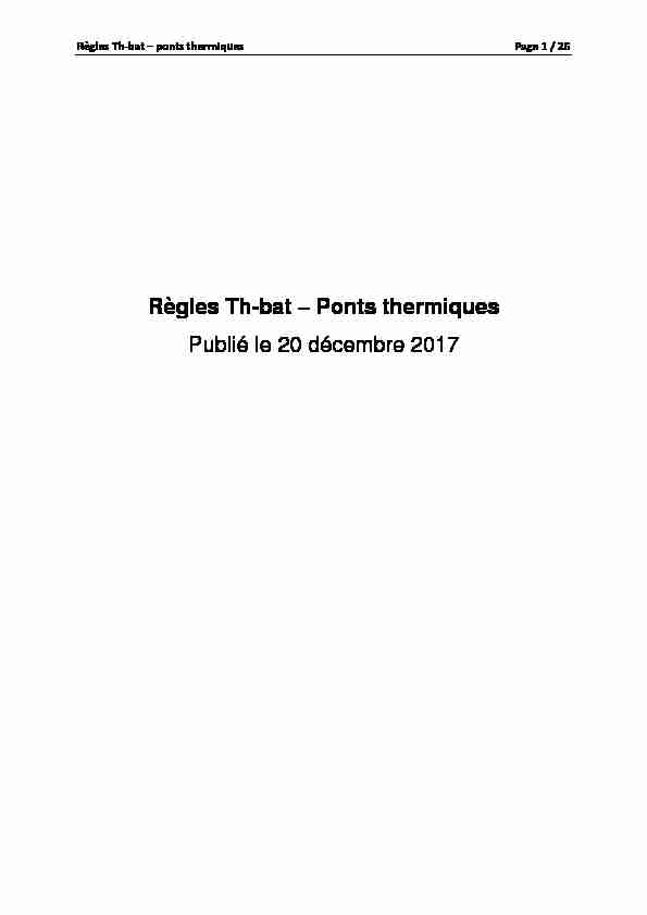 Règles Th-bat – Ponts thermiques Publié le 20 décembre 2017