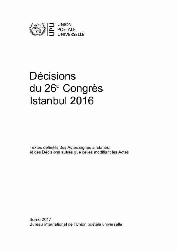 Décisions du 26e Congrès Istanbul 2016
