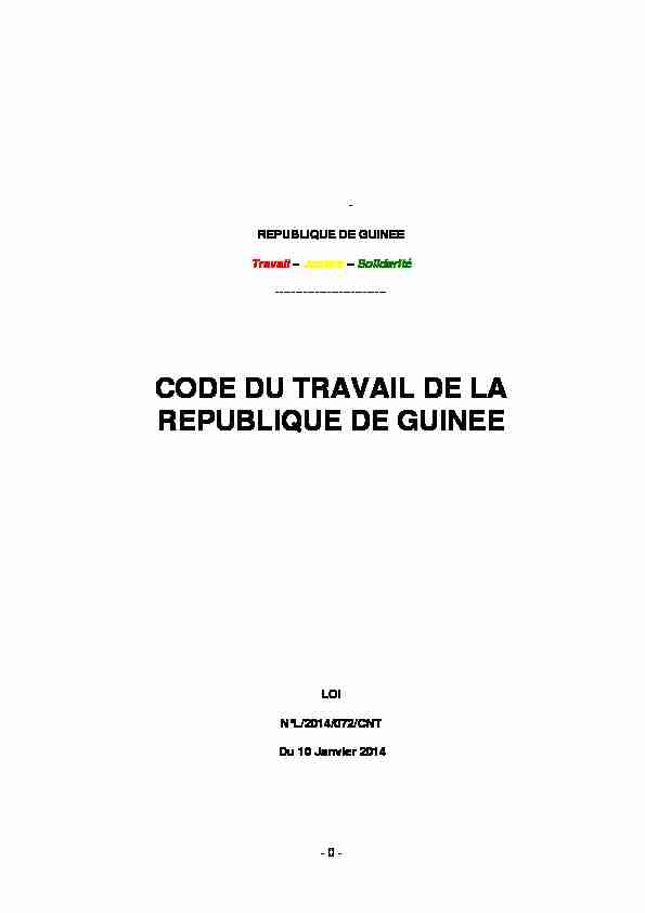 CODE DU TRAVAIL DE LA REPUBLIQUE DE GUINEE