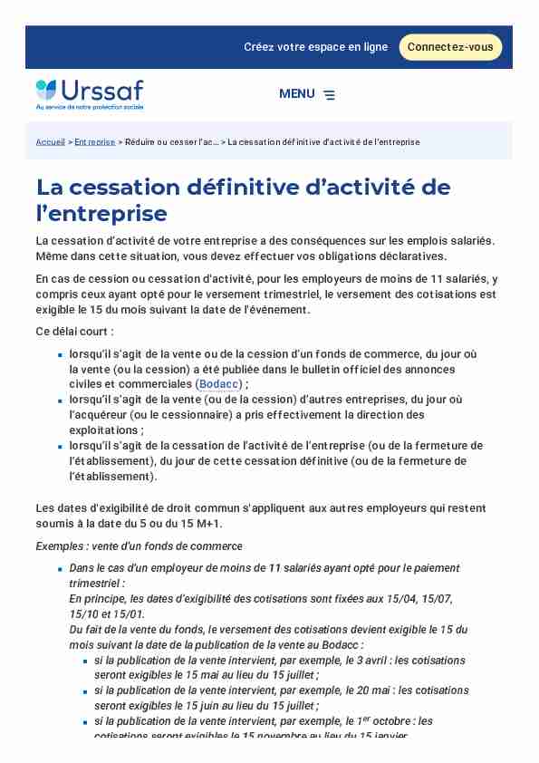 La cessation définitive dactivité de lentreprise - Urssaf.fr