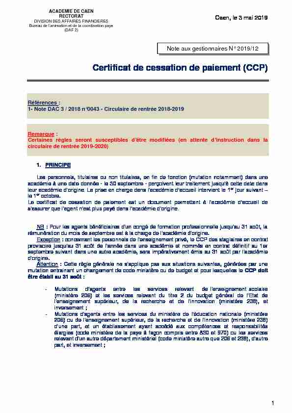 Certificat de cessation de paiement (CCP)