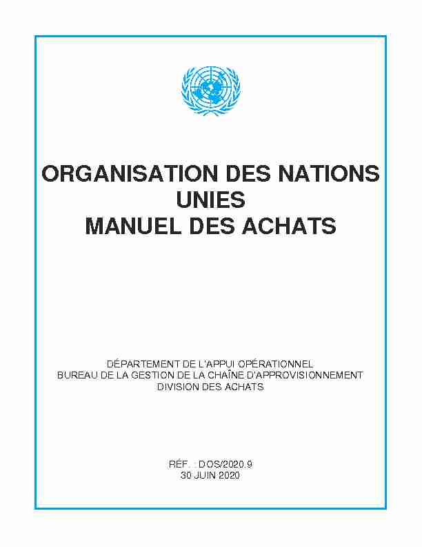 ORGANISATION DES NATIONS UNIES MANUEL DES ACHATS