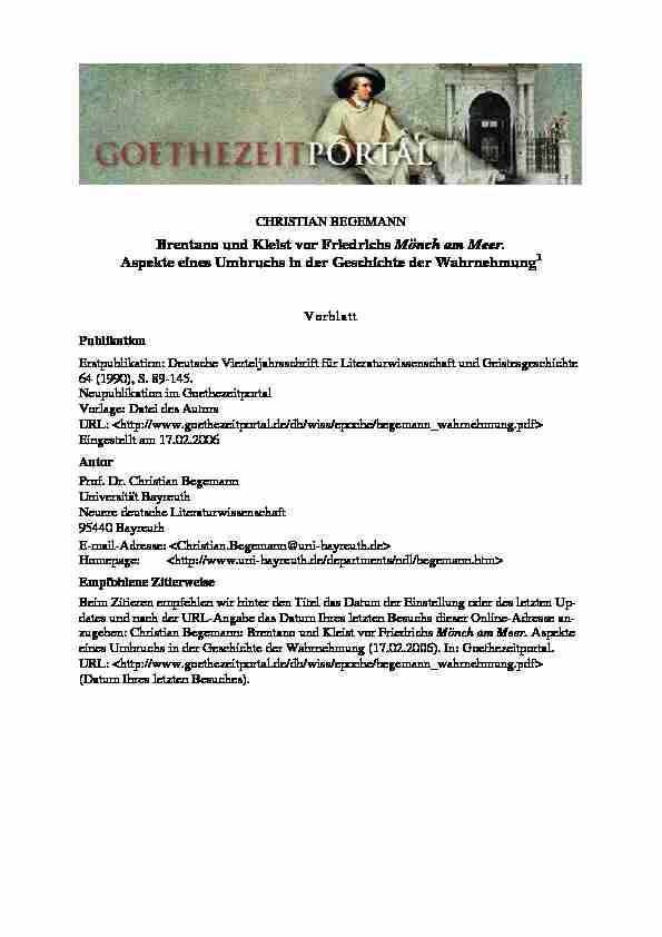 [PDF] Brentano und Kleist vor Friedrichs Mönch am Meer Aspekte eines