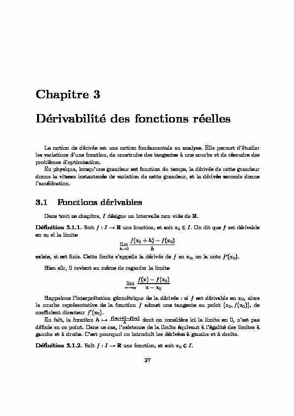 [PDF] Chapitre 3 Dérivabilité des fonctions réelles