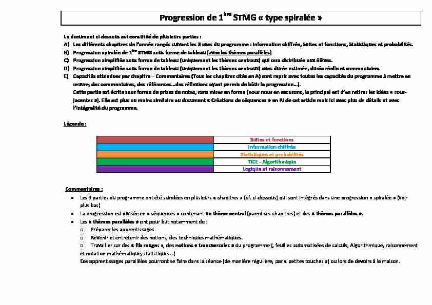 [PDF] Progression de 1 STMG « type spiralée » - IREM de la Réunion