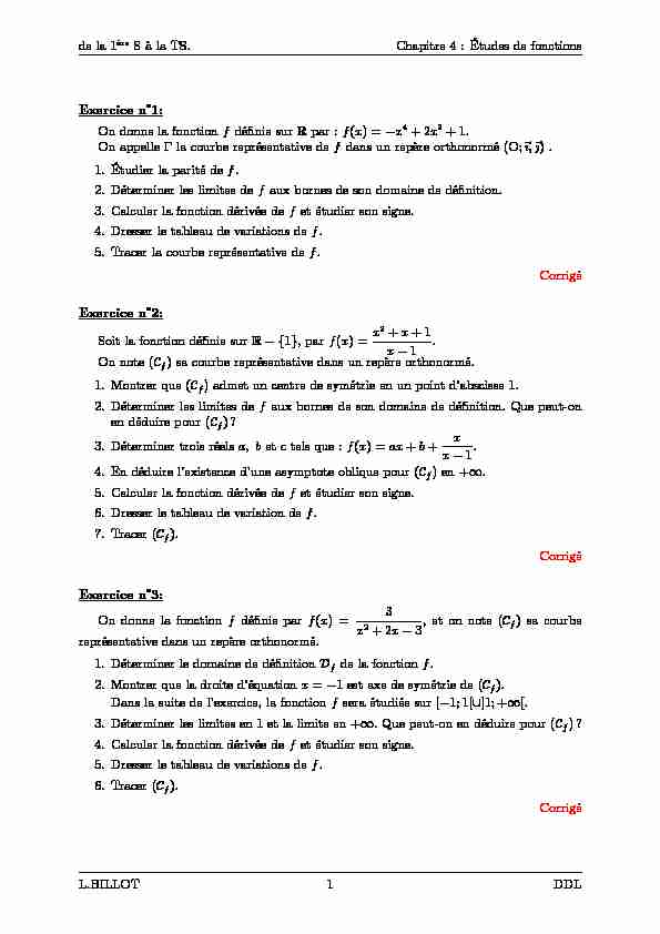 [PDF] de la 1`ere S `a la TS Chapitre 4 : Études de fonctions Exercice n?1