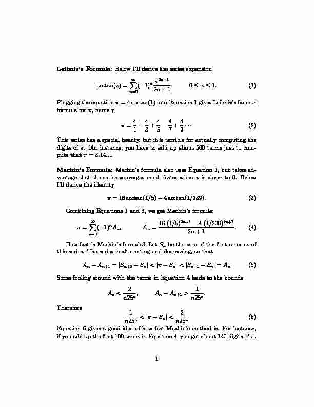Leibnizs Formula: Below Ill derive the series expansion arctan(x