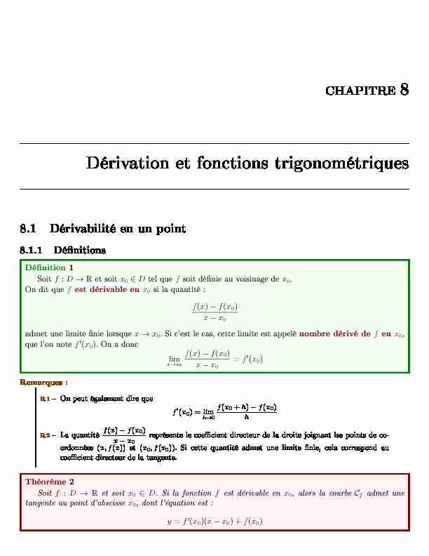 Dérivation et fonctions trigonométriques