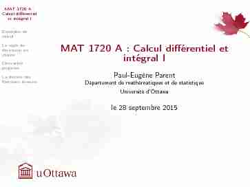 MAT 1720 A : Calcul différentiel et intégral I