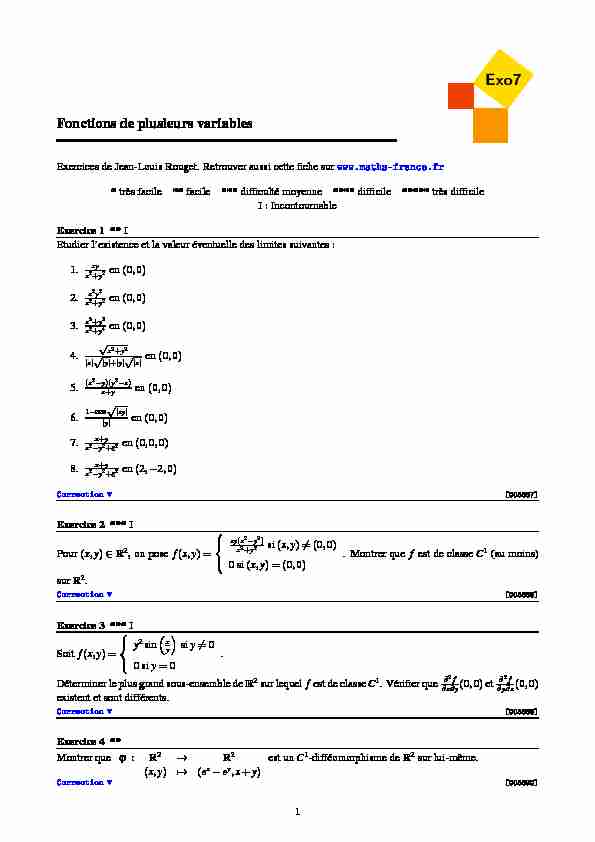 [PDF] Fonctions de plusieurs variables - Exo7 - Exercices de mathématiques