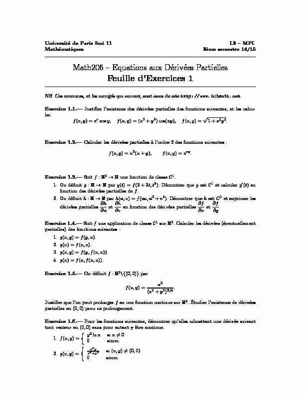 Math206 – Equations aux Dérivées Partielles Feuille dExercices 1