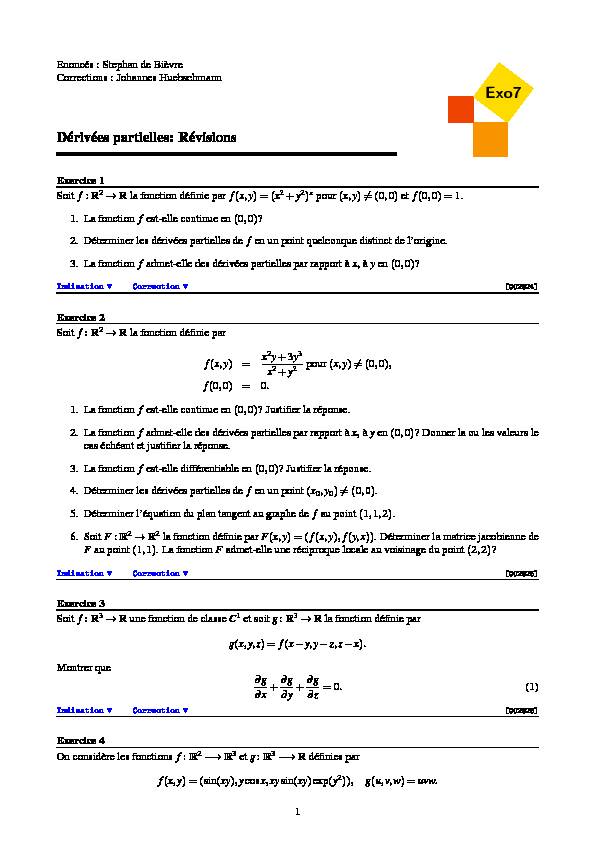 [PDF] Dérivées partielles : révisions - Exo7 - Exercices de mathématiques