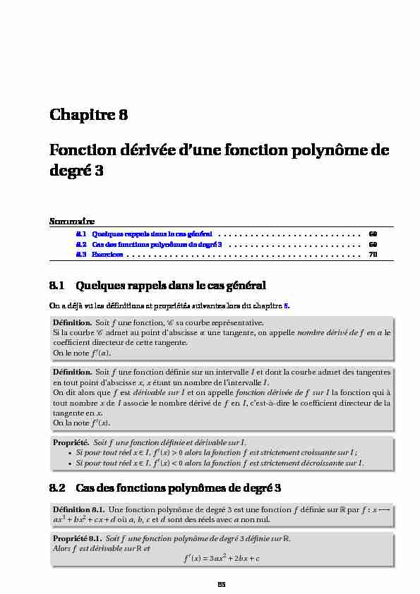 [PDF] Chapitre 8 Fonction dérivée dune fonction polynôme de degré 3