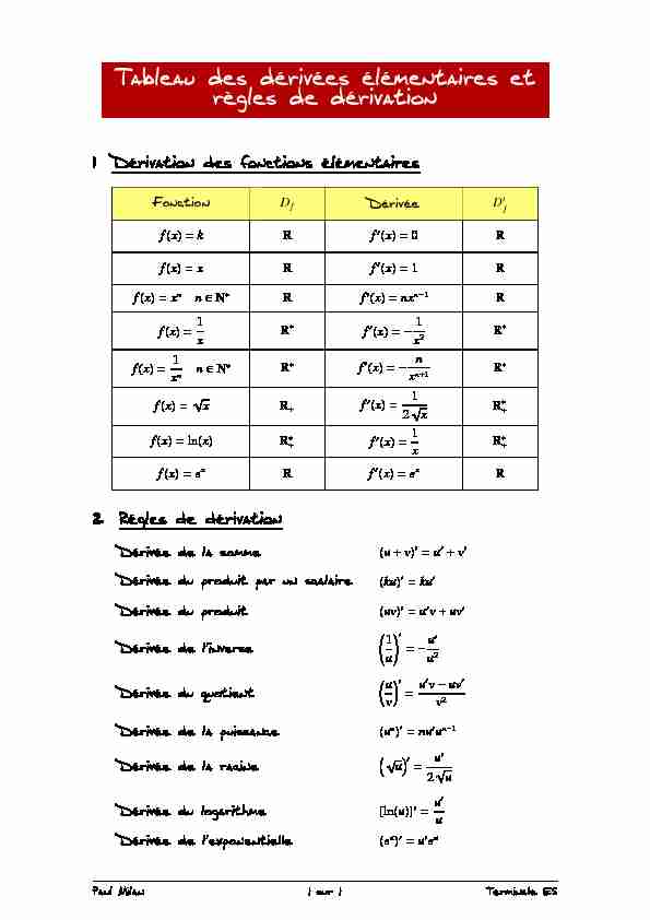 [PDF] Tableau des dérivées élémentaires et règles de dérivation