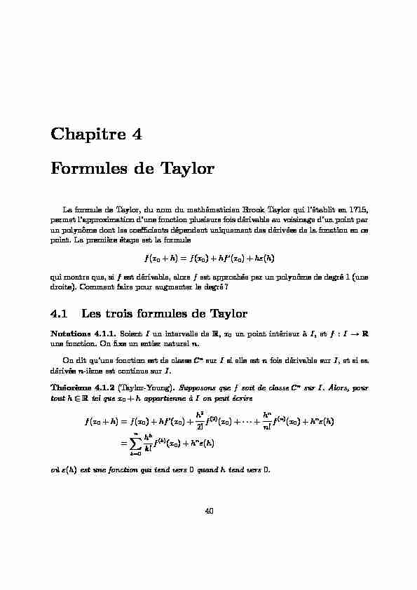 Chapitre 4 Formules de Taylor