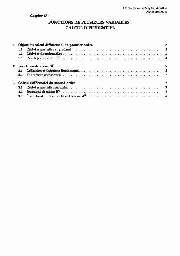 [PDF] FONCTIONS DE PLUSIEURS VARIABLES : CALCUL DIFFÉRENTIEL