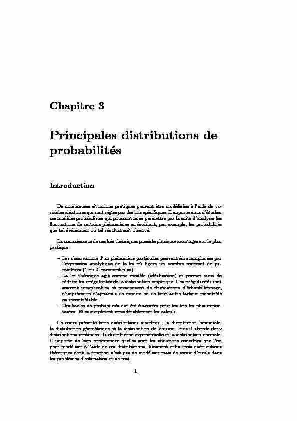 Chapitre 3 - Principales distributions de probabilités